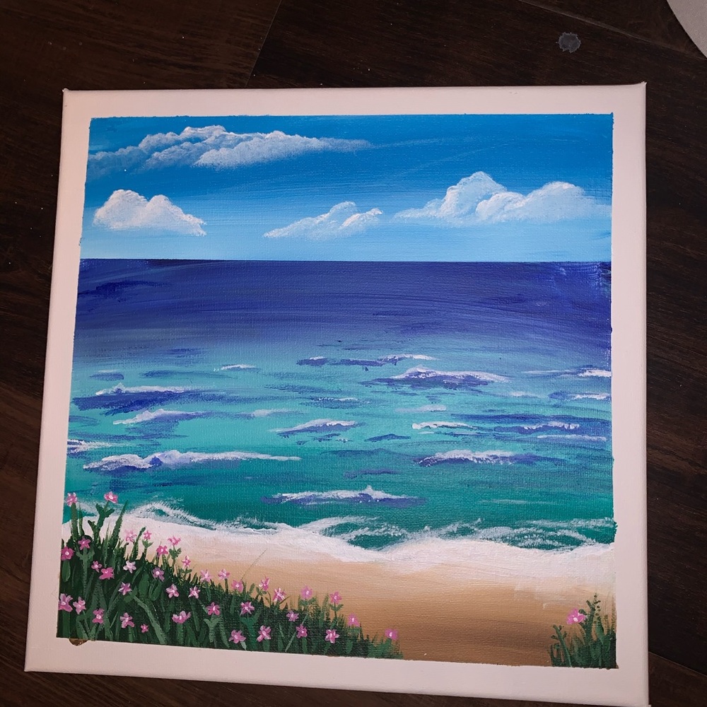 Seaside art painting by hand| 12in x 12in